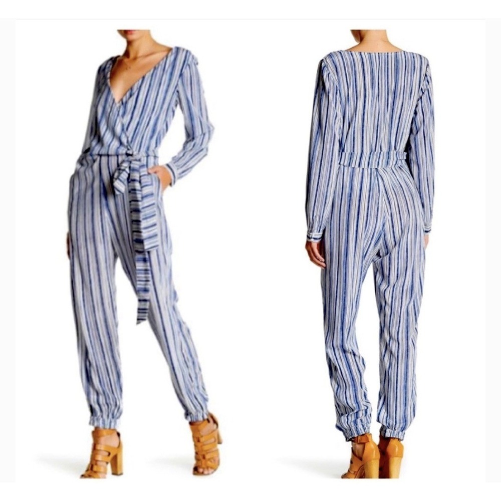 Calypso St. Barth Women's Silk Long‎ Sleeve Wrap Front Tie Waist Jumpsuit Medium